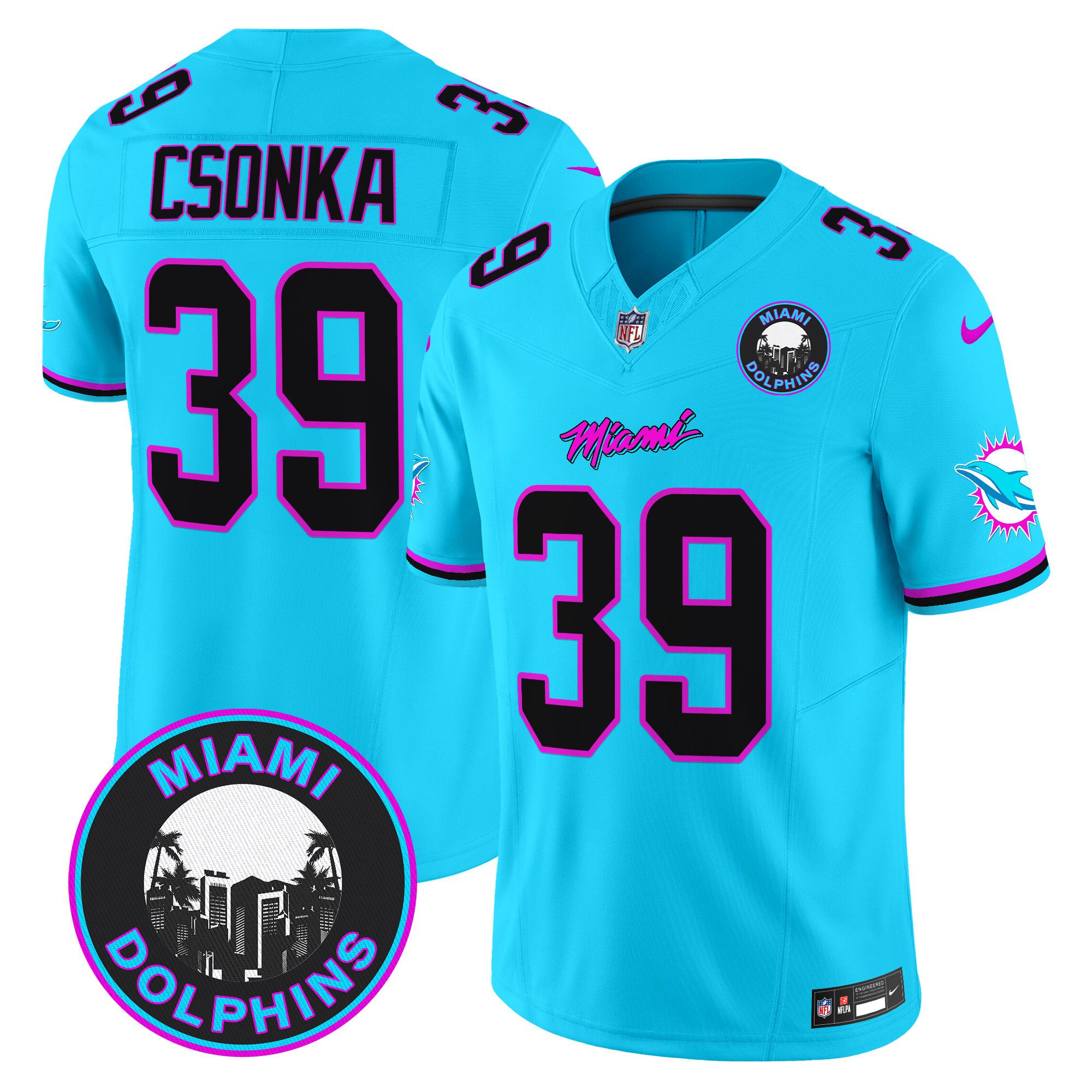 Men Miami Dolphins 39 Csonka Light Blue 2024 Nike Vapor Limited NFL Jersey style 1